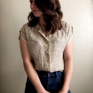 60s 70s Dainty Floral Button Up Blouse